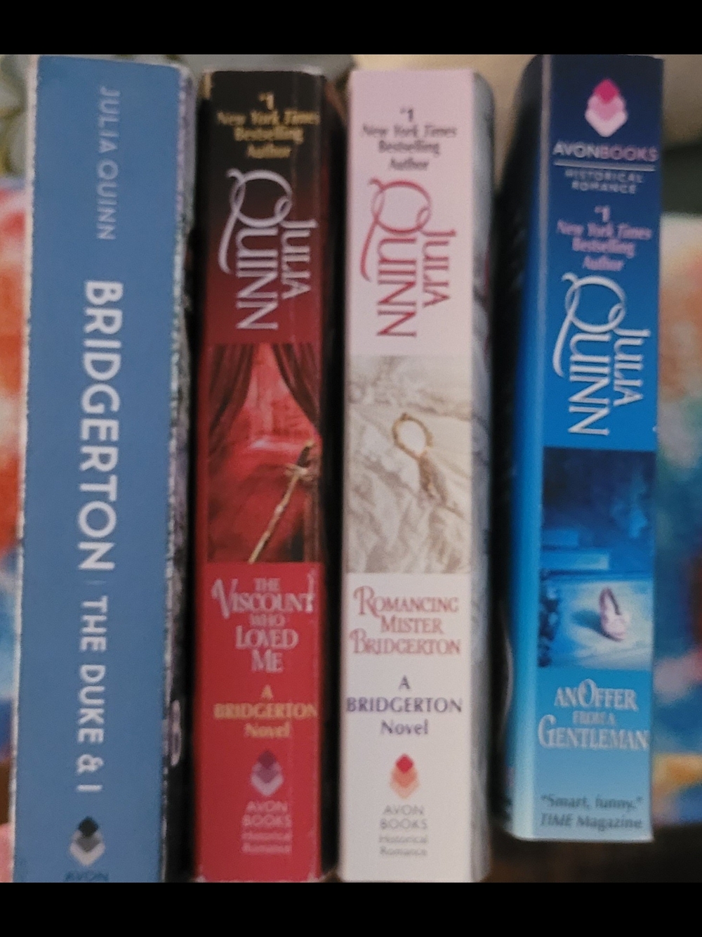 Julia Quinn Bridgerton Paperback Set - Blue, Red, White, Teal Spines